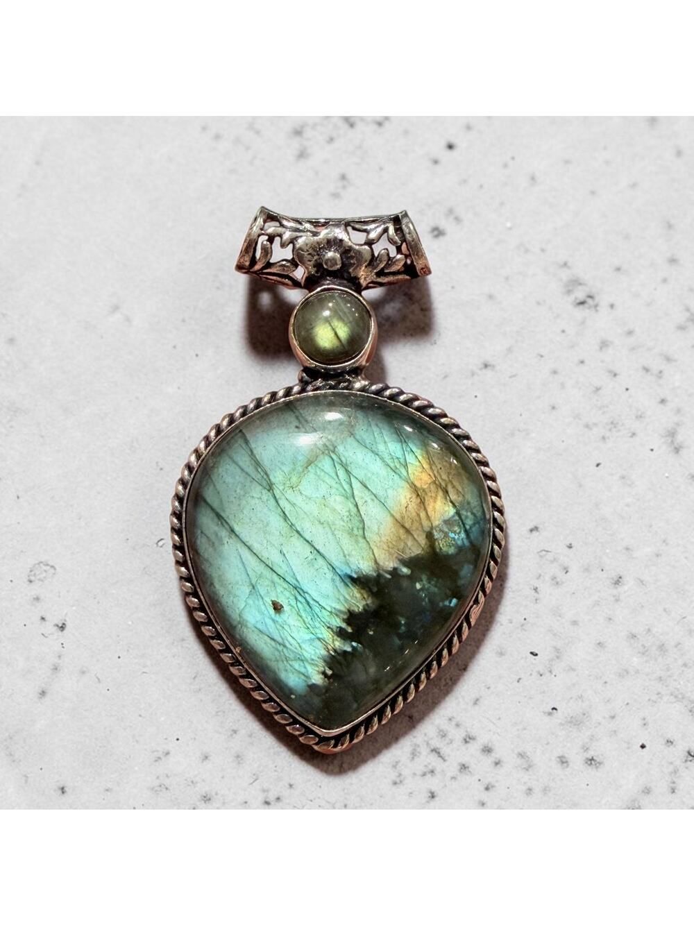 Fiery Labradorite Teardrop Pendant 925 Silver Plated